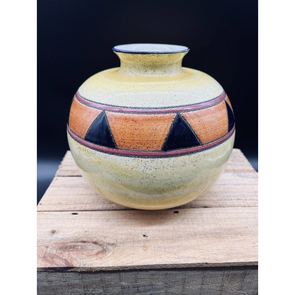 ARTESA Ecuador Folk Art Hand Painted Flower Vase Orange Yellow Black